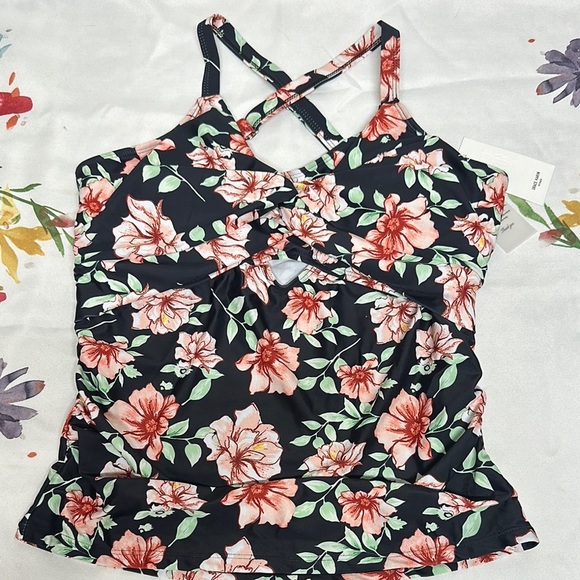 Grace Karin Black Floral Tie Front Tankini - Picture 1 of 9